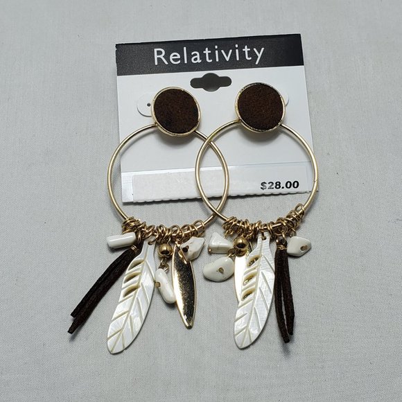 Relativity Gold tone Post Open Circle Charm Earrings - Picture 3 of 5